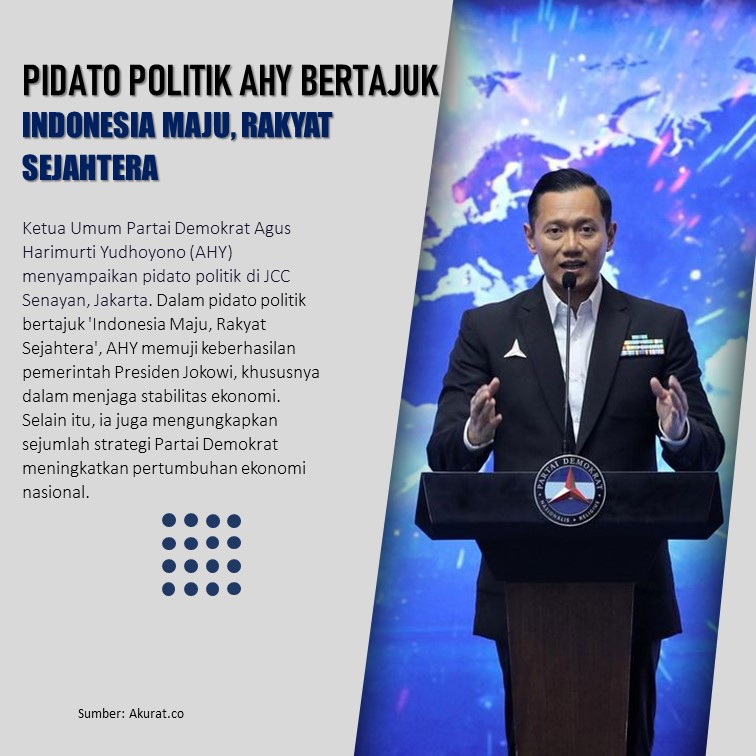 Pidato Politik AHY, 'Indonesia Maju, Rakyat Sejahtera'..
pa`

AgusYudhoyono
PDemokrat
Demokrat Demi rakyat