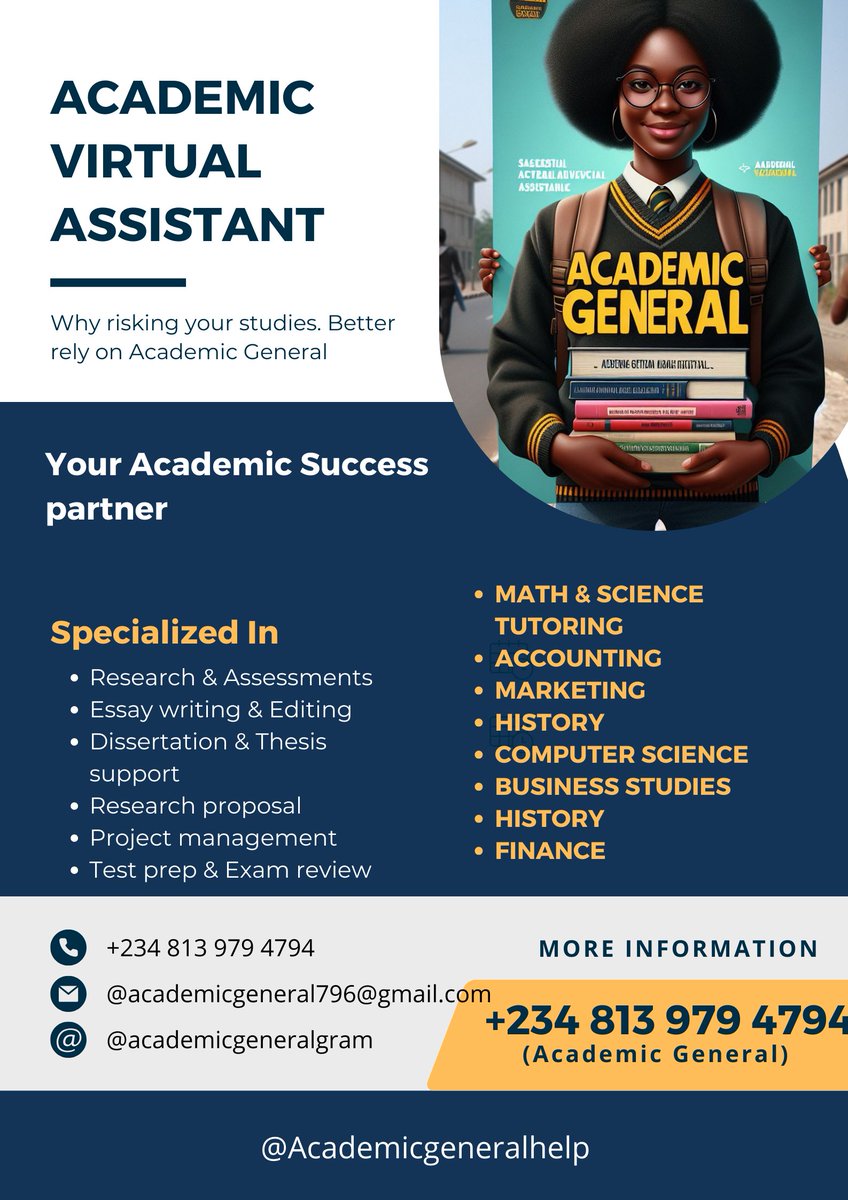 Academic_G_help's tweet photo. Struggling to juggle your studies with other responsibilities? Introducing Academic General, your virtual academic assistant! 🌟

Get expert assistance with assignments, projects, and test preparation. Save time and reduce stress with personalized support tailored to your needs. https://t.co/7NaM8rt69F