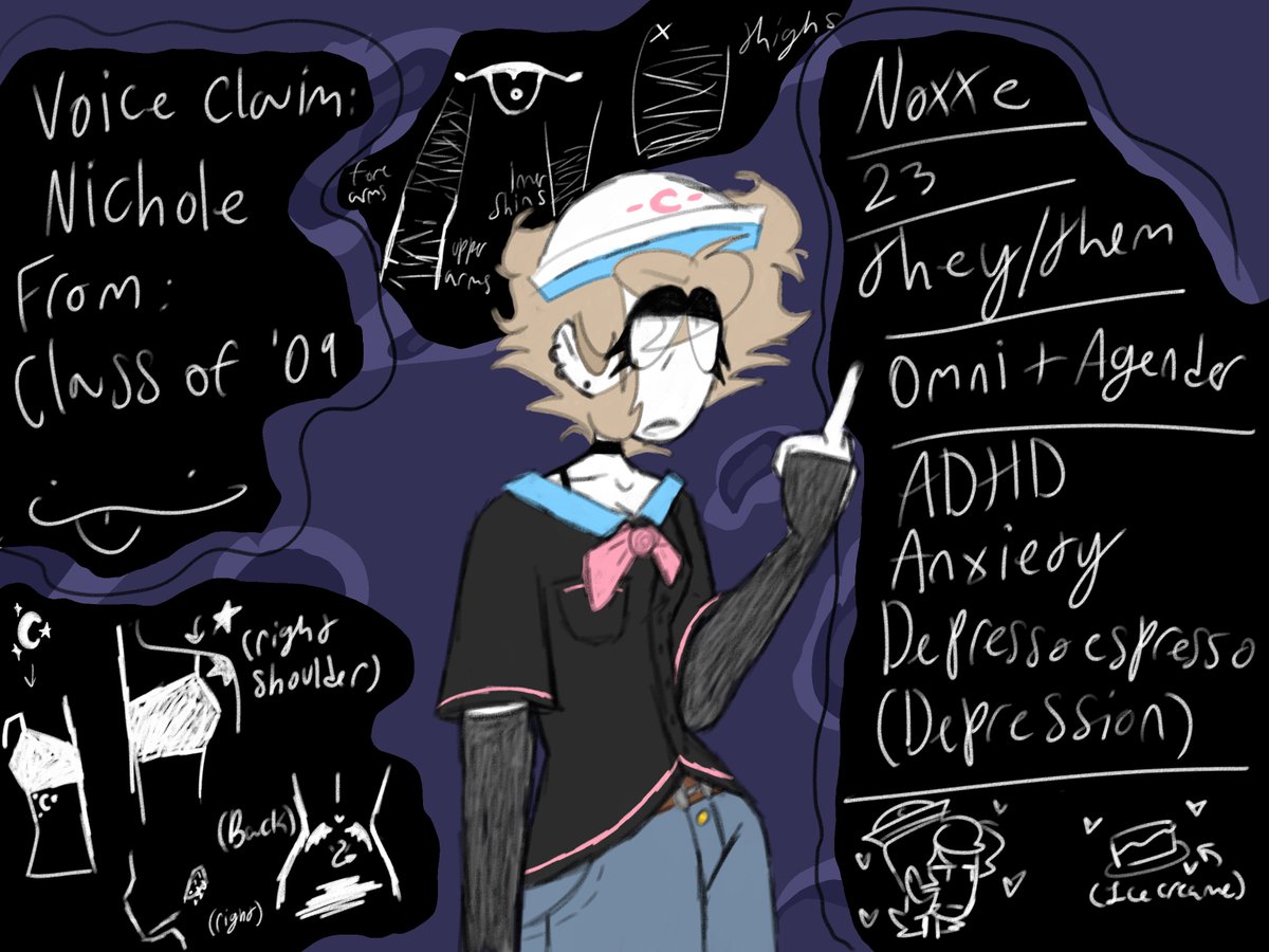 N0XX3_'s tweet photo. Eurm redoing the pinned because I made a new ref thingy
UHH
Silly rp account for my spookymonth self insert oc :3
Ooc posts will be signed off with "-🐍"
This ref sheet is lazier than the last but ehh
Please don't be too weird because I'm still a person behind this 👍
💪😼 https://t.co/Bo3D0KduLa