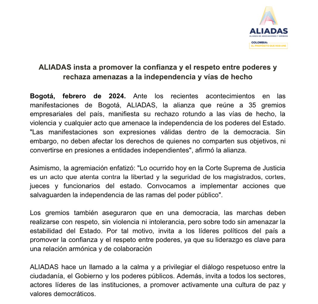 AliadasAlianza's tweet photo. En una democracia, las manifestaciones reflejan la voz del pueblo, pero es esencial que se realicen con respeto, armonía y garantizando los derechos de todas las partes. https://t.co/ruMViAAswU