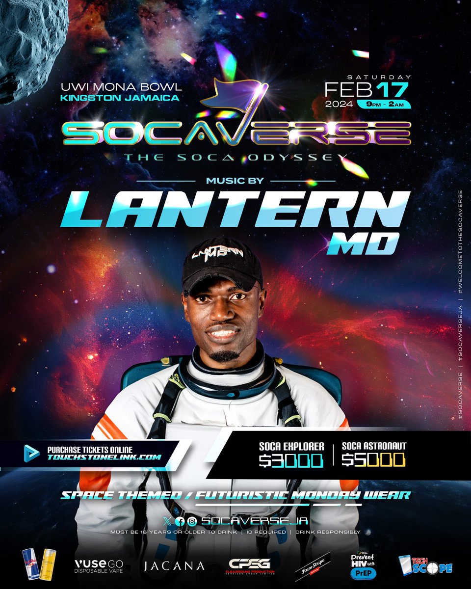 Socaverseja's tweet photo. Prepare for an out of this world experience when DJ Lantern (@djlanternmd) takes control on the Soca Odyssey 🚀✨

🗓️: February 17, 2024
🕘: 9PM - 2AM
📍: UWI Mona Bowl 

Stay tuned to @socaverseja for more updates! 📲

#SocaverseJa #TheSocaOdyssey #WelcomeToTheSocaverse https://t.co/k0NkOAJuXW