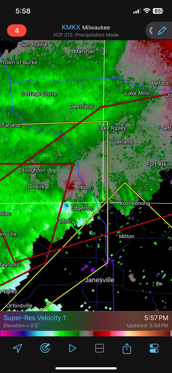 JustinZollitsch's tweet photo. Wisconsin has never had a February tornado… Until today. Large tornado reported on the ground near Edgerton. https://t.co/kCIYFurgTt