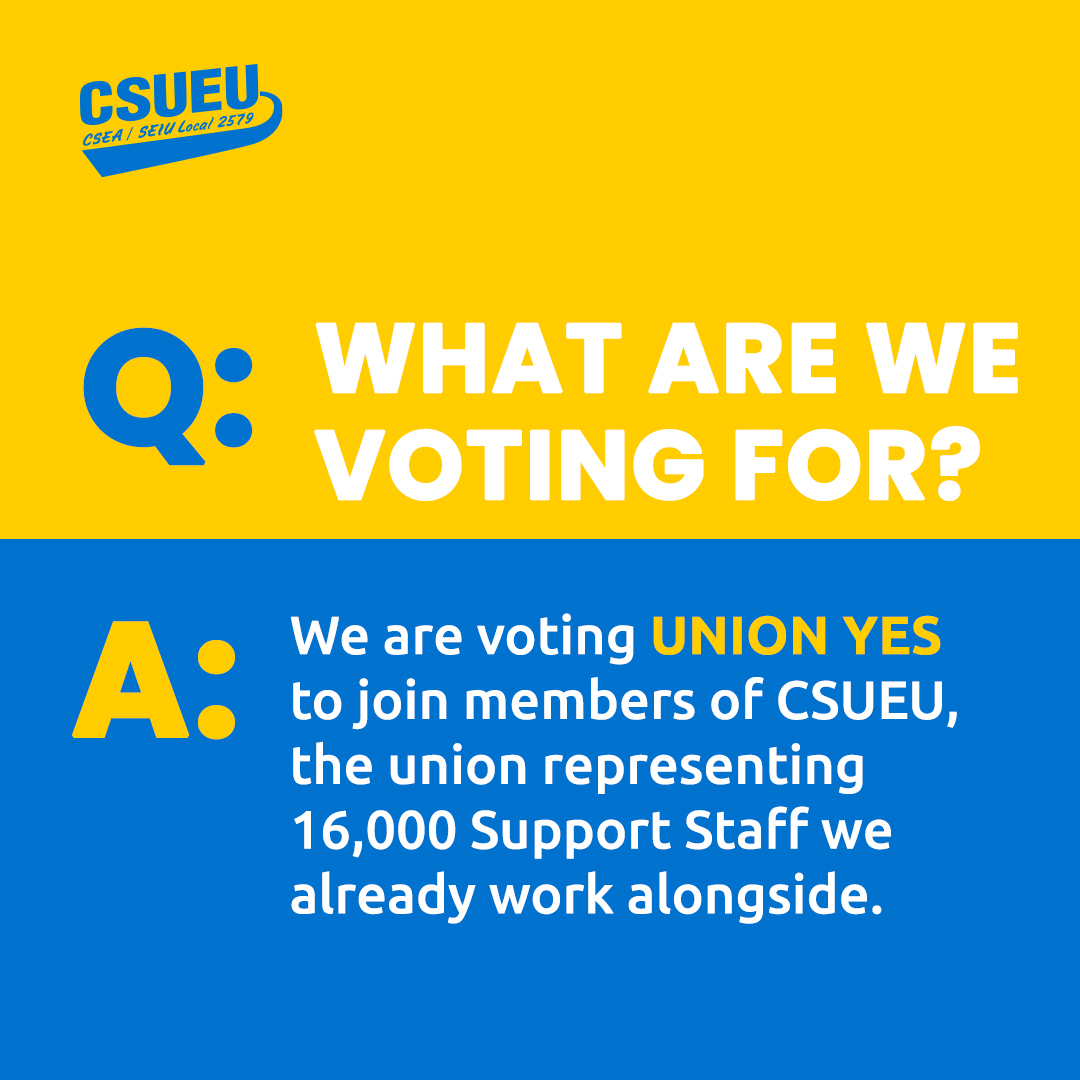 CSUEU's tweet photo. wondering what a union is?? And why student assistants are organizing with CSUEU? we got u.
CSU student assistants are joining CSUEU/SEIU 2579, because when we work together, we can win pay raises, paid sick days, affordable parking & more. #VoteUnionYes before Feb. 22 https://t.co/i2KnpiQVuD