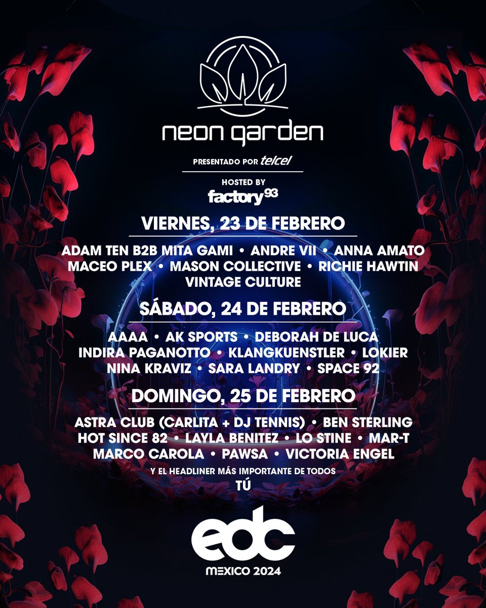 EDC_MEXICO's tweet photo. ¡Permítete perderte en nuestro bello eléctrico jardín mientras nuestros sentidos son llevados al máximo con @TheFactory93! ✨

¡Bienvenidx a #neonGARDEN! 💐💚

🎟️ en https://t.co/sRgP0qKBRO

#EDCMéxico https://t.co/qu5Gogbdzf