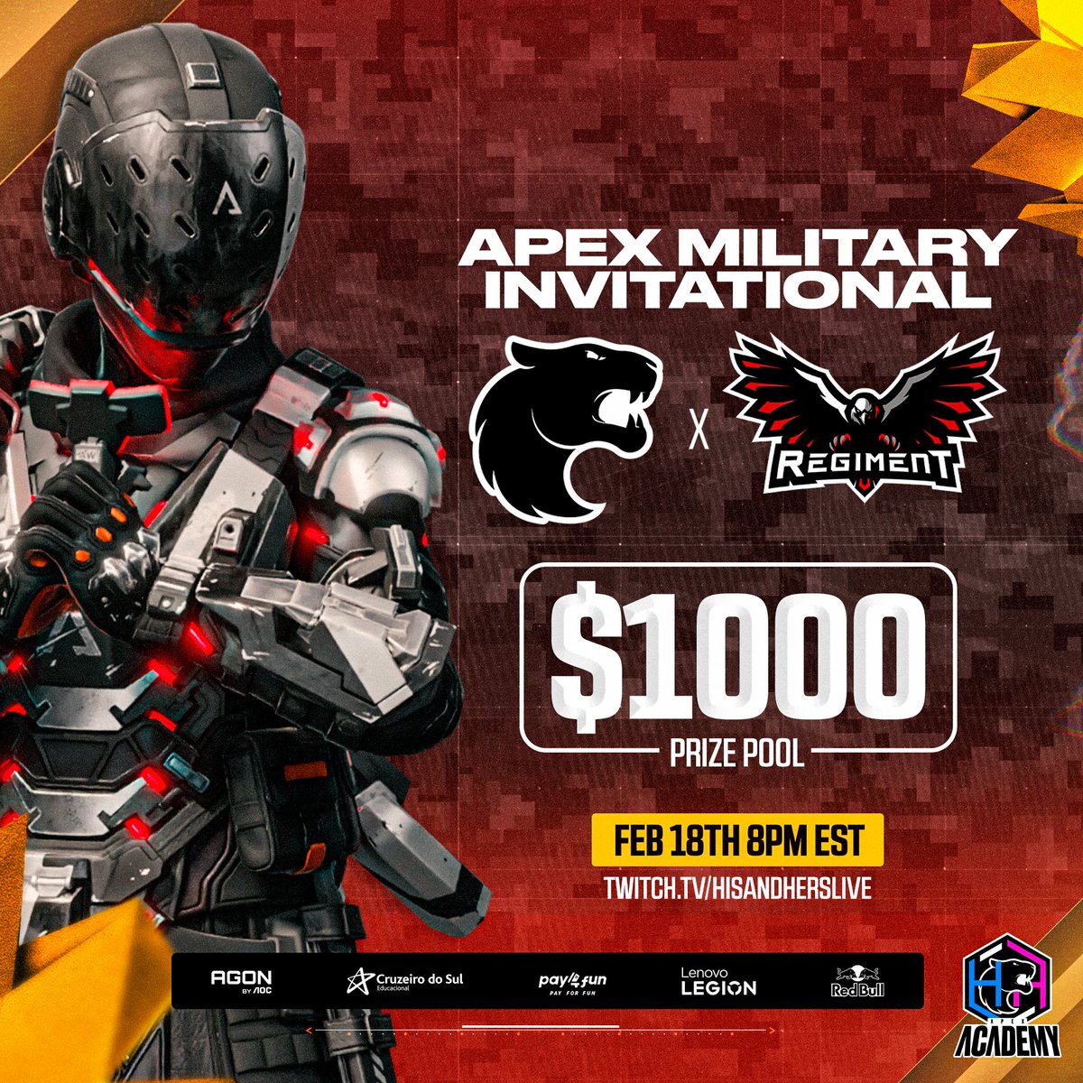 HisandHersLive's tweet photo. The @FURIA_USA X @RegimentGG $1,000 Invitational captains have been selected. 

We could only pick 20 and there are some AMAZING competitors that would love to play so if you are available on the 18th comment below. (must be active duty, reserves or a veteran) 

Captain Invites: 
@TripleThreatG75  @xSandyCheeks10x @reuben_jarmon @KYNYama @ChefDeathcore @BLAZEMCR1  @Legendary_Sarge  @USAE_Reflex @USAE_Ruszty @SpiiritNA  @ThisSwiftness @Lurchieee @oChrissyy  @Kruhmmyy @That_Dancinkidd @rosniattv  @Kay_Roscoe_ @thebassdevil @KIMCHILEE_  JudeMF