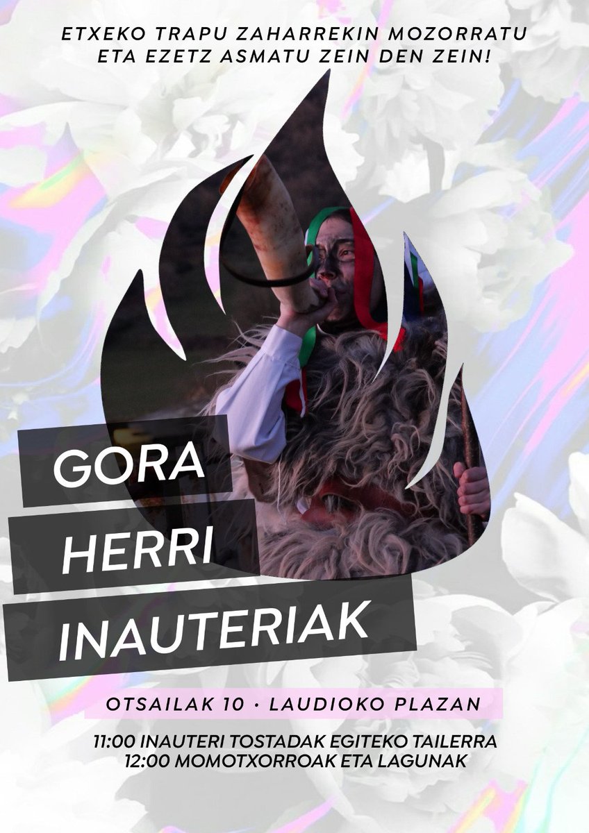 🔥 Hemen dira #HerriInauteriak! Larunbat goizean Laudioko plazan, inauteri tostadak egiteko tailerra eta momotxorroak 🧹 animatu parte hartzera! <a href="/sorginlarrenlau/">Sorginlarren</a> <a href="/KirikinoTaldea/">Kirikino Atseden Taldea</a> <a href="/lamuzagurasoen/">Lamuza Gurasoen Elkartea</a> #Basalarrina <a href="/aiaraldea/">Aiaraldea.eus</a>