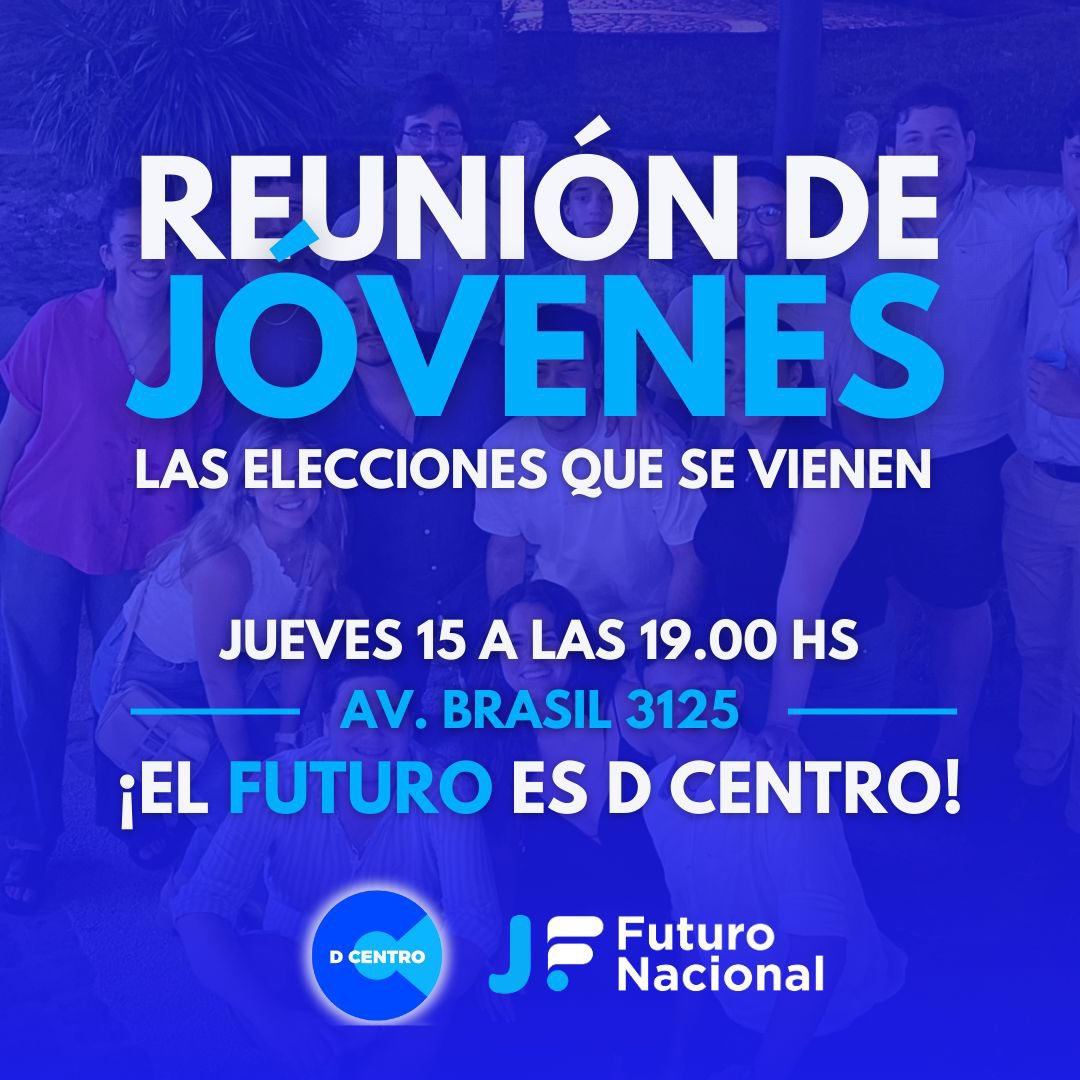 JuanAbdala02's tweet photo. El próximo jueves nos juntamos los jóvenes de @dcentrouy y @FuturoNacional para darle el puntapié inicial a la campaña electoral.

Con la convicción de que lo que el Uruguay necesita es un nuevo gobierno del @PNACIONAL, y que los jóvenes debemos ser protagonistas de ese proceso. https://t.co/Yke6zjV3v4