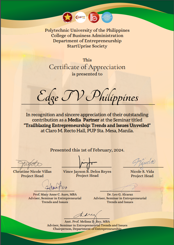 edgetvph's tweet photo. Thanks so much, Entrepreneurial Students Society PUP @ESSPUPOfficial, for inviting us to be a media partner of your truly meaningful event! Looking forward to our next collab!🔥 https://t.co/1Cd1nNuXye