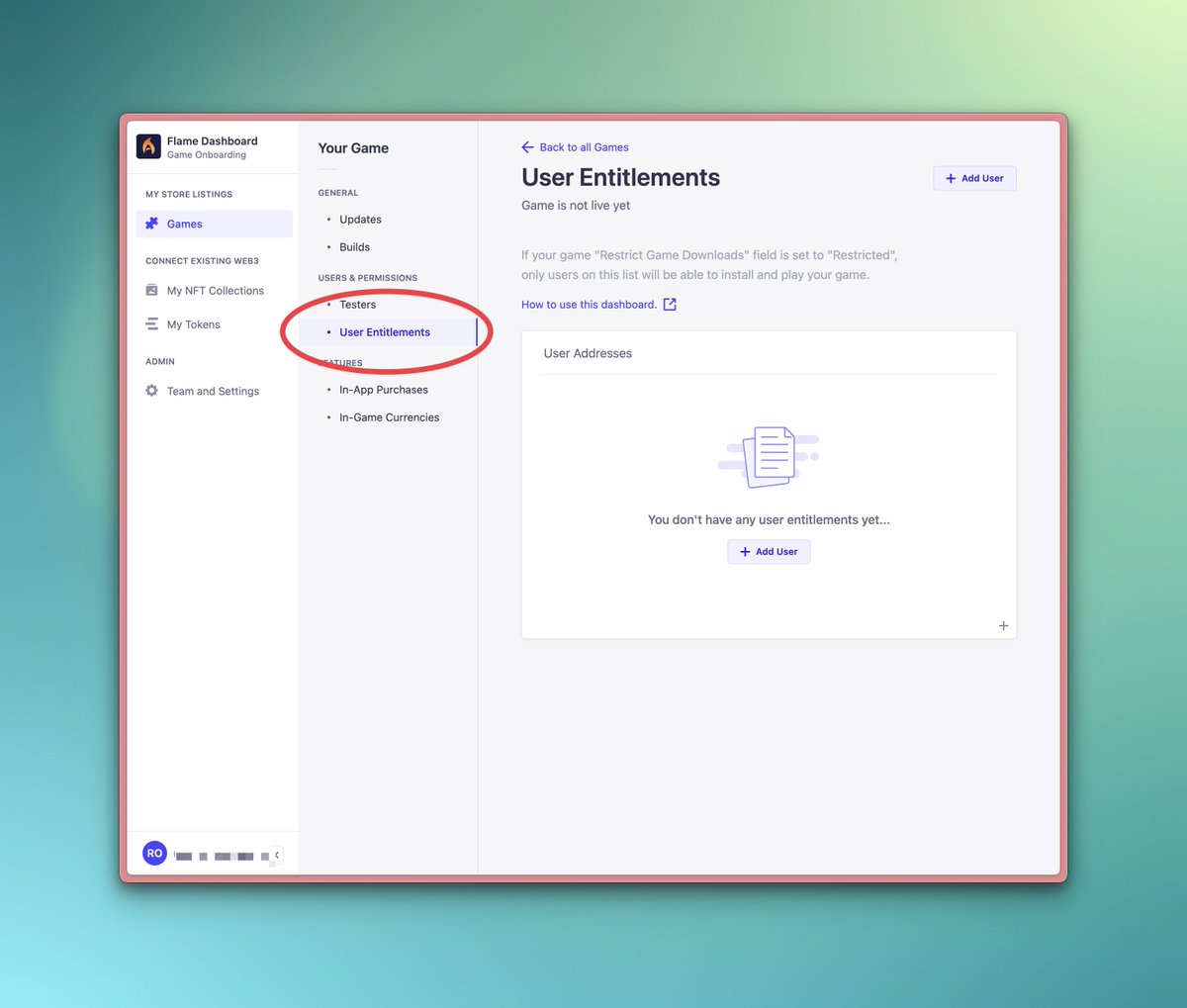 Beta testing games is now available in our developer dashboard 📋

Use User Entitlements to reach a smaller audience before you’re ready to go live.

developer.flamestore.xyz