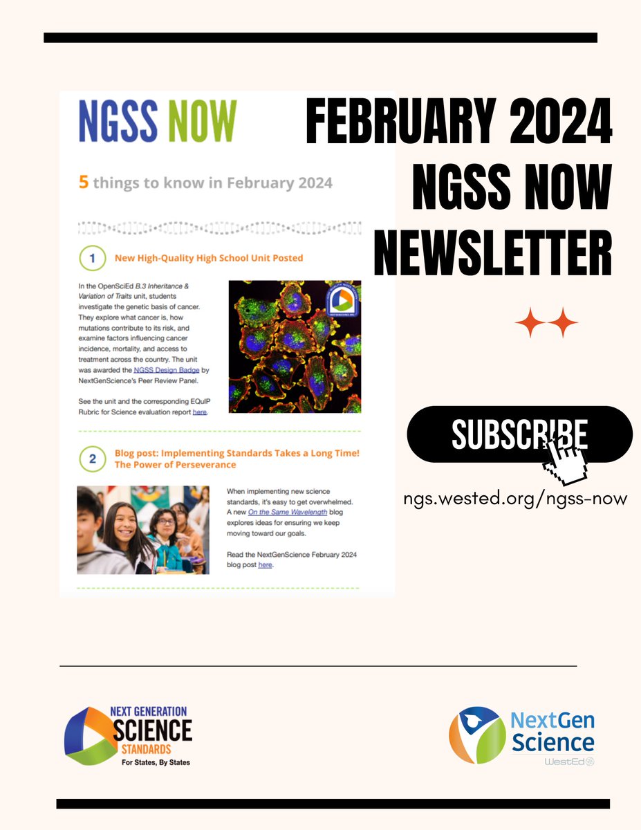 📰Check out this month's #NGSSNow newsletter: nextgenscience.org/news/february-… It includes five resources related to high-quality science education from: @OpenSciEd @NASBE @STEMTeachTools @NGSWestEd @UofNorthDakota