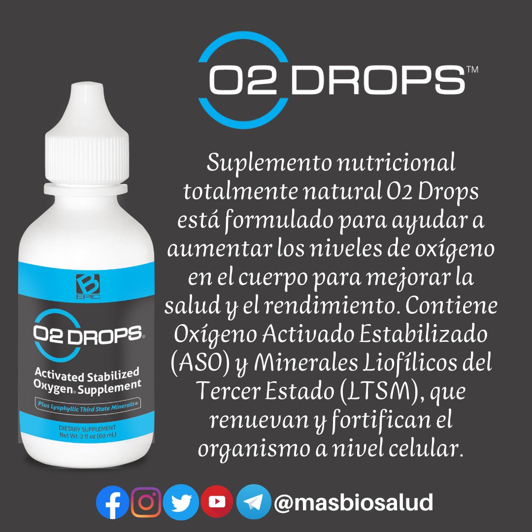 Fórmula líquida patentada combina los beneficios comprobados del oxígeno biodisponible con oligoelementos vitales, que pueden ayudar a mejorar la salud general, la energía y la claridad mental; mejorar el rendimiento físico. 

Ordena en bit.ly/02Drosp