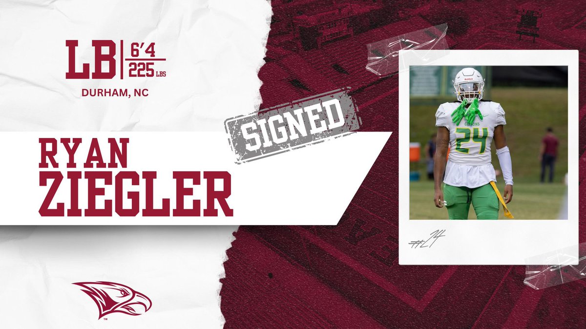 WELCOME TO THE #NCCU FAMILY! Ryan Ziegler, LB, 6-4, 225. Cardinal Gibbon HS (Durham, N.C.) Two-way player (RB/LB) for the Crusaders and was part of a state championship team. SIGNING DAY CENTRAL: nccueaglepride.com/signingday/foo… #EaglePride #BeGREAT @ryan_ziegler22