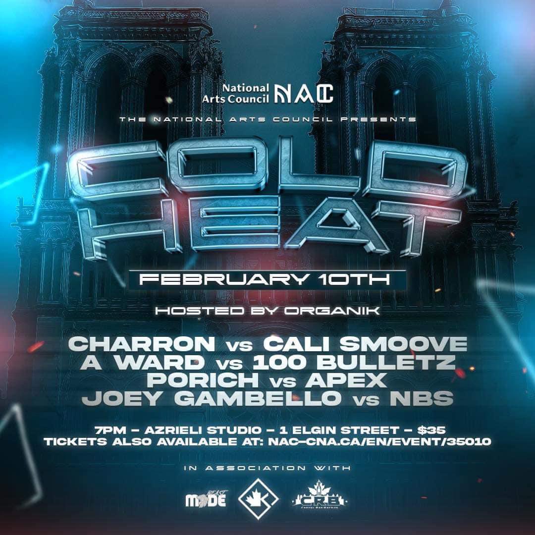 ChrisPaniro's tweet photo. It's going down 🔥🔥🔥 @AllThingsBatRap @OrganikHipHop @yoyorapreview @joeygambello @LTBRpodcast @Bad_Money29 #ColdHeat #NAC #Ottawa https://t.co/RfhGnxEbt0