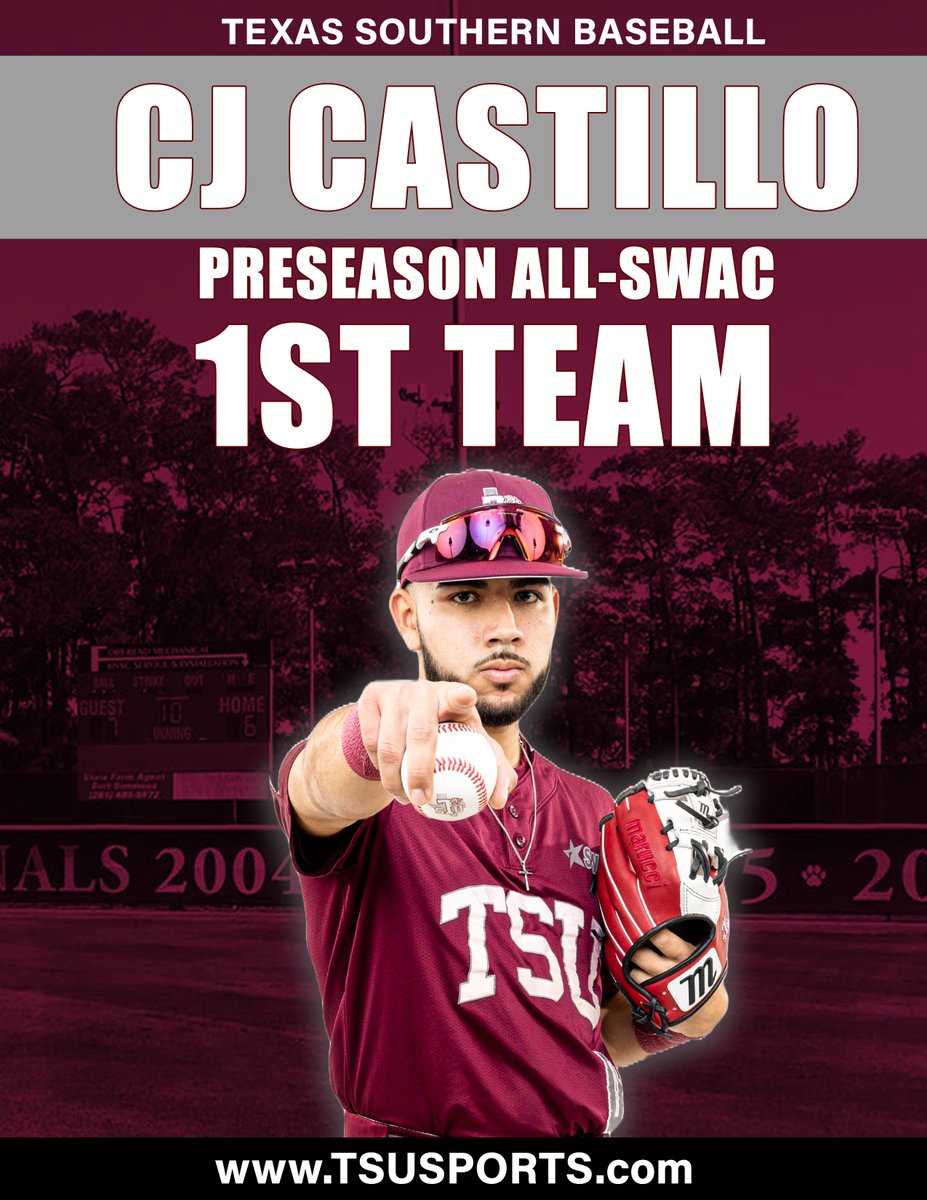 Congrats to @TXSOBASEBALL CJ Castillo (@tha_athlete9) on his preseason honor! tsusports.com/news/2024/2/8/…