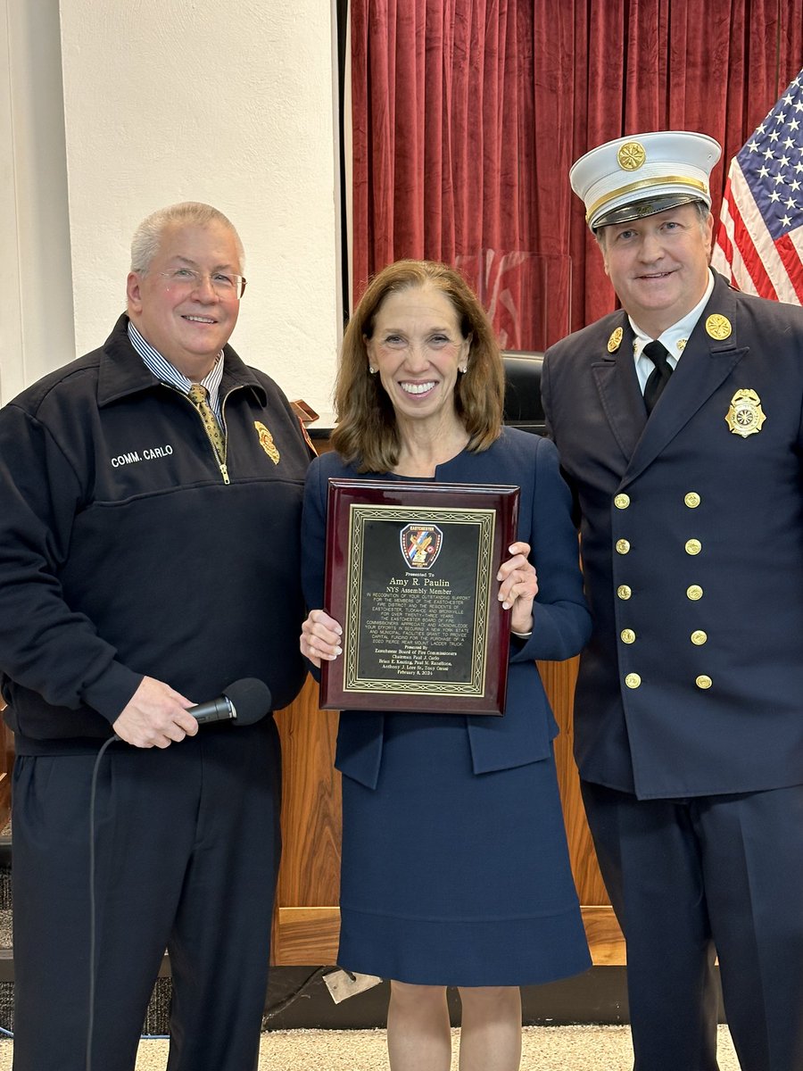 EastchesterFD's tweet photo. Tonight, the Eastchester Fire District thanked NYS Assembly Member Amy Paulin and her staff for securing a $500,000.00 SAM grant which the District received in October 2023. https://t.co/tpOhjIXn0E