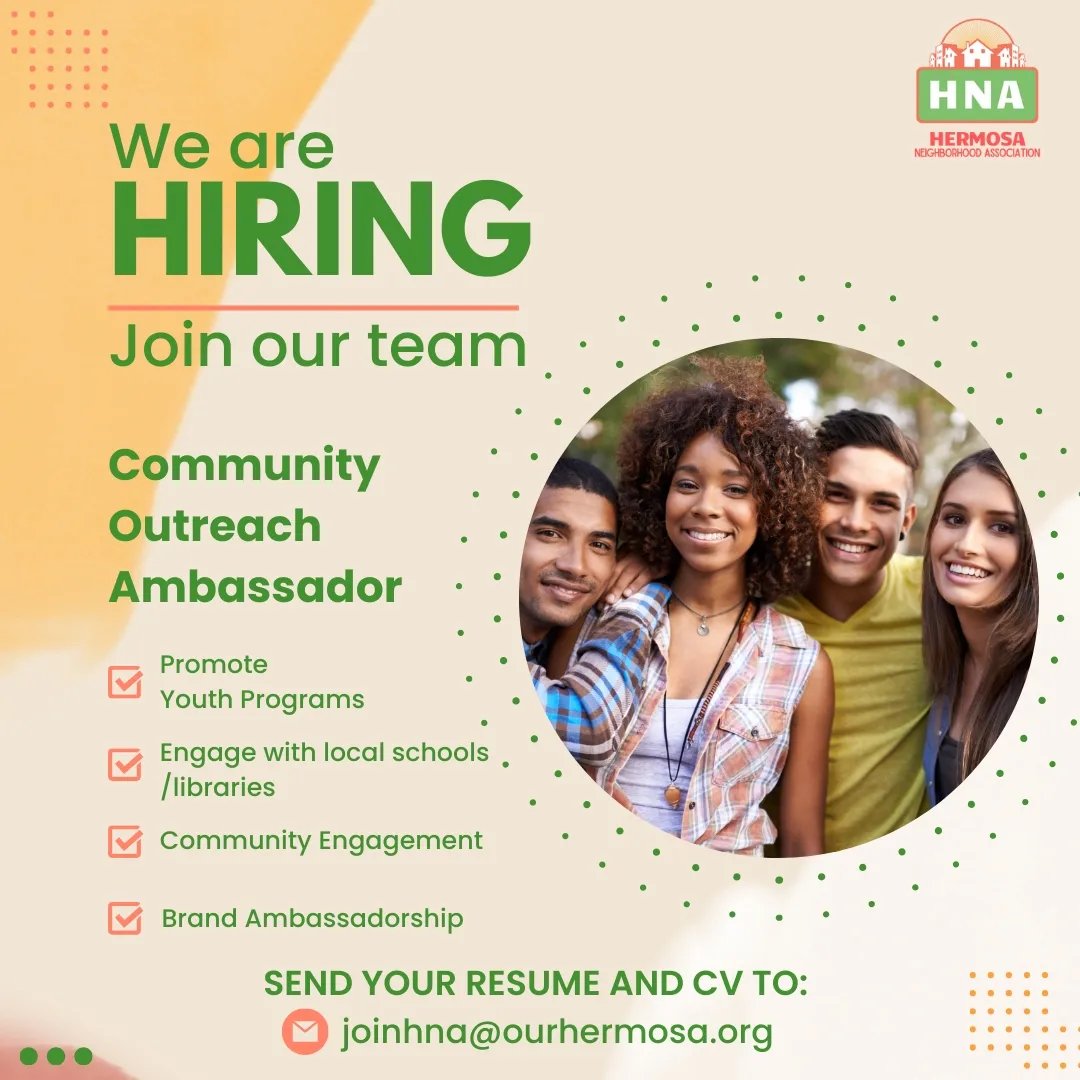 OurHermosa's tweet photo. 🎉🌟 Exciting opportunity alert 🌟🎉

Part-time position: 15-20 hours per week 

To apply please submit your resume and a brief cover letter outlining your interest in the role and your relevant experience to joinhna@ourhermosa.org. 

Application deadline: February 16, 2024. https://t.co/lOJsujgfvD