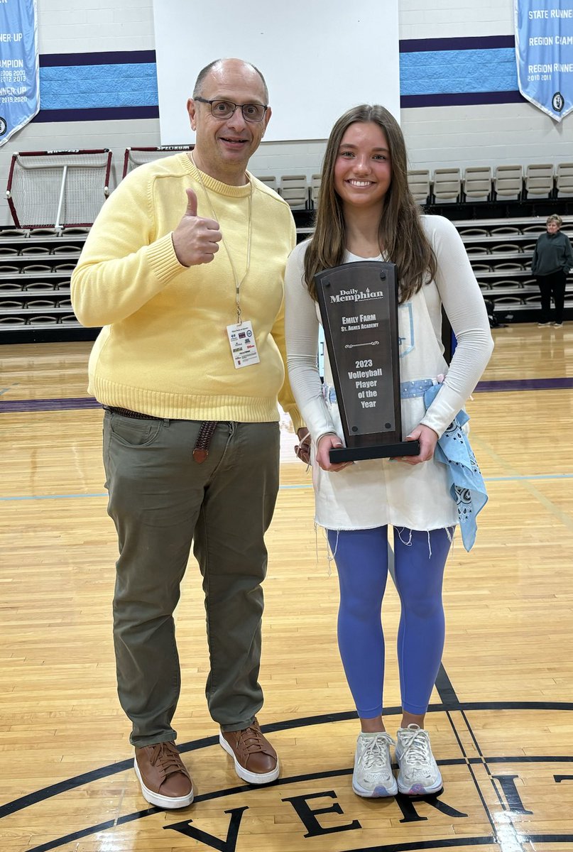 Thanks to everyone at St. Agnes for letting our trophy team come out and honor Emily Farm with the ⁦<a href="/DailyMemphian/">The Daily Memphian</a>⁩ volleyball player of the year trophy. Congrats to Emily and thanks also to Crown Trophy of Cordova for the hardware.