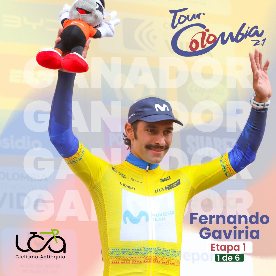 LCiclismoAnt's tweet photo. ANTIOQUIA COMENZÓ
DOMINANDO EL TOUR

Con la victoria de @FndoGaviria, el cejeño se vistió de líder y con él Antioquia sube al podio de esta competencia en la primera etapa.

https://t.co/H7OagQNhzv https://t.co/80K9uLHVii