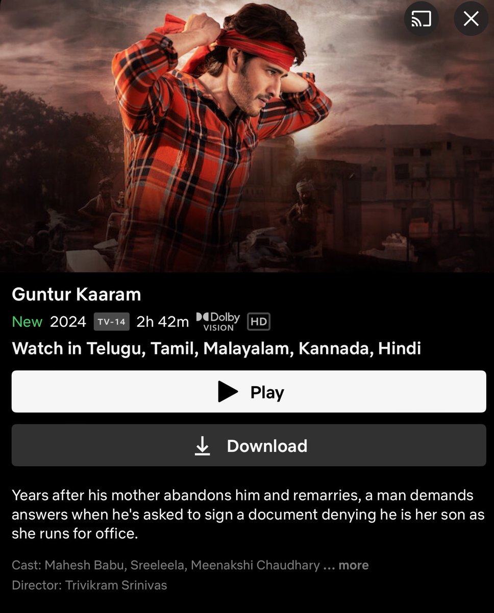 thesuryamehra's tweet photo. #GunturKaaram (Hindi) Now Streaming on Netflix❤️🔥
#MaheshBabu Voice Over by #SachinGole
#GunturKaaramOnNetflix https://t.co/SnjRIBskvl