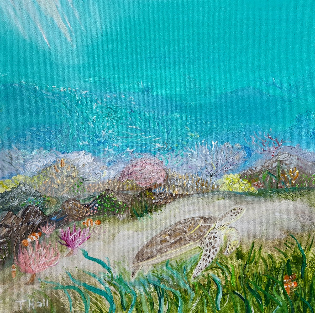 Sea turtle 2023
12x12 Oil on canvas board 
#artwork #painting #underwaterart