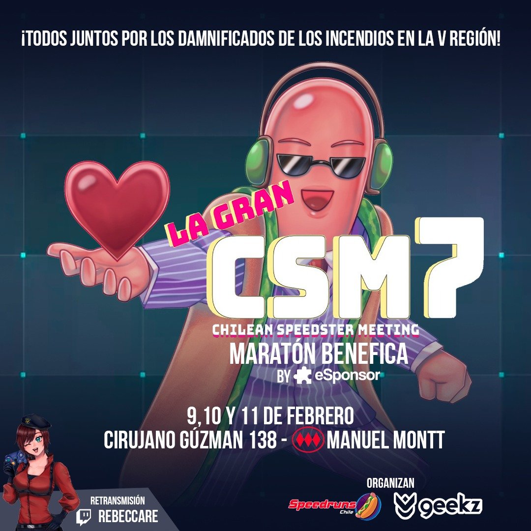 Porque conocemos la situación actual del país ... AYUDEMOS A LA V REGIÓN!!!
Durante la CSM7, va a estar disponible un eSponsor para ayudar a los damnificados de los incendios.
Los esperamos esté 9, 10 y 11 de Febrero en la CSM!!!

esponsor.com/rebeccare/goal…