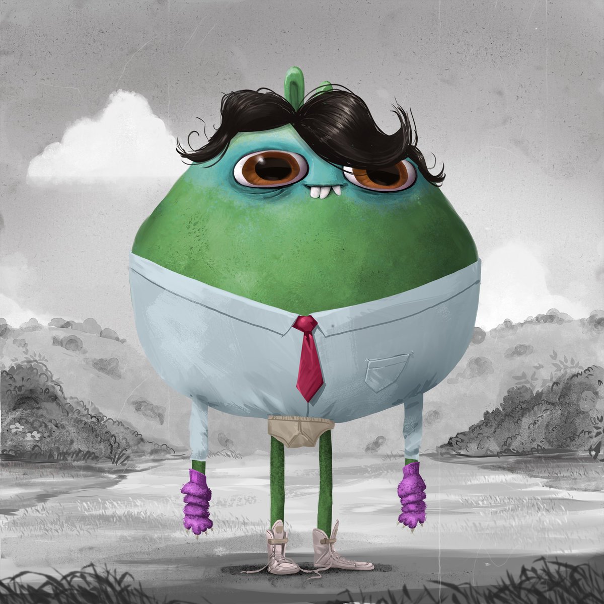 caught in a monochrome world 
but hey, who needs color when you're rocking underwear on the outside?  
the only color we see is a green bull/bOOG market🐂