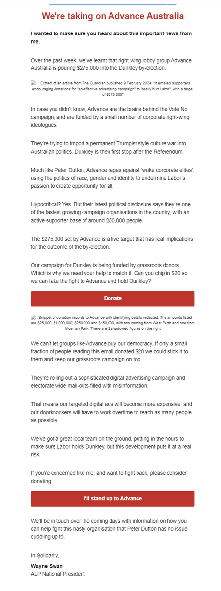 pizza_marcus's tweet photo. Hey @SwannyQLD thanks for spamming me from a list I never signed up to. Only ALP contact I ever had is with a fed member when ALP waved through the atrocious #AAbill. I had to laugh when you said you were trying to stop Trumpism with the email and colours you used. #auspol24 https://t.co/hCWw92HWKn