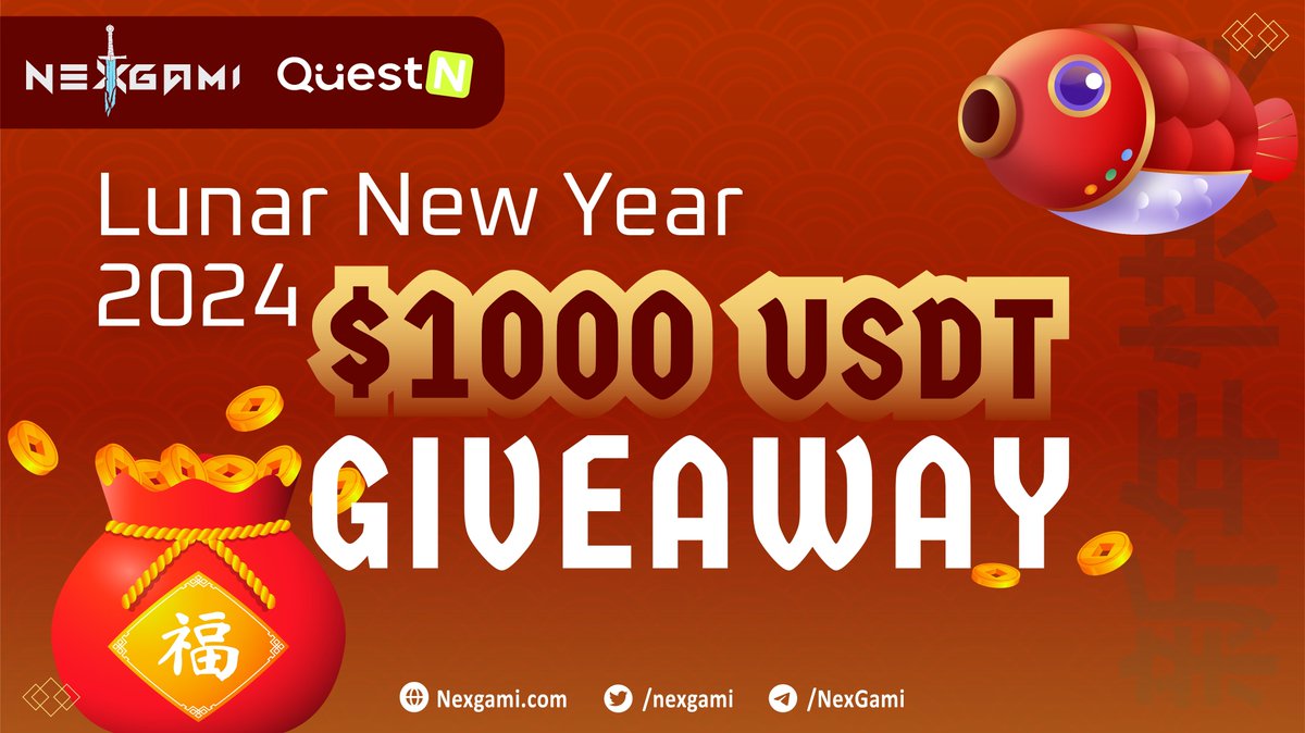 🐉Happy Lunar New Year 2024 to our incredible Community! 

🧧 May the Year of the Dragon bless you with boundless joy, prosperity, and success. 
🌟 Wishing the Nexgami Community a year filled with fortune, happiness, and contentment! 

🎁 We're spreading joy with 1000U giveaway:
