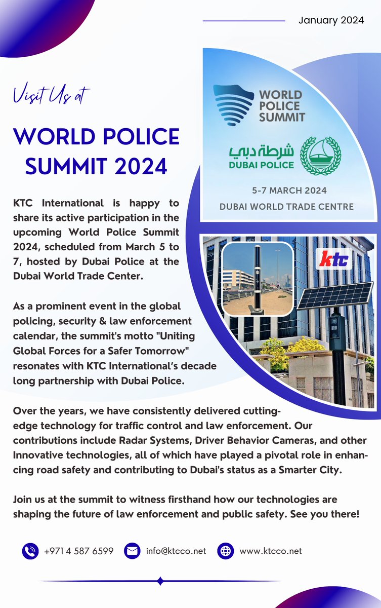 KTC International Announce Participation In World Police Summit 2024. Check out 𝗝𝗮𝗻𝘂𝗮𝗿𝘆'𝘀 𝗡𝗲𝘄𝘀𝗹𝗲𝘁𝘁𝗲𝗿 Now! Visit Website Link :- lnkd.in/dG23Ecma #KTCInternational #WorldPoliceSummit #DubaiPolice #LawEnforcement #Security #KTC #KTCDubai #UAE #Newsletter