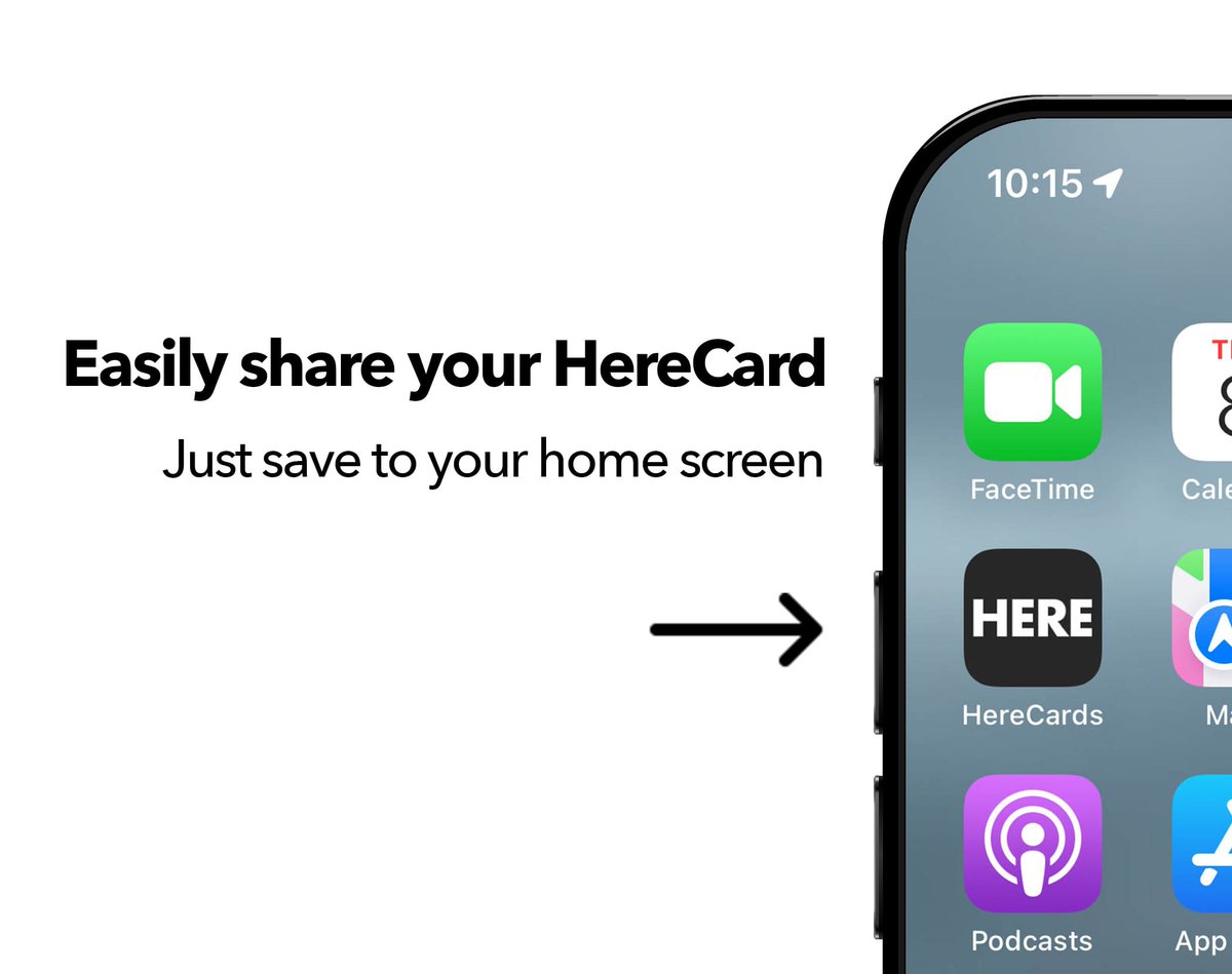 Boom. New feature!

Save your HereCard to your home screen for easy sharing in a native experience.
