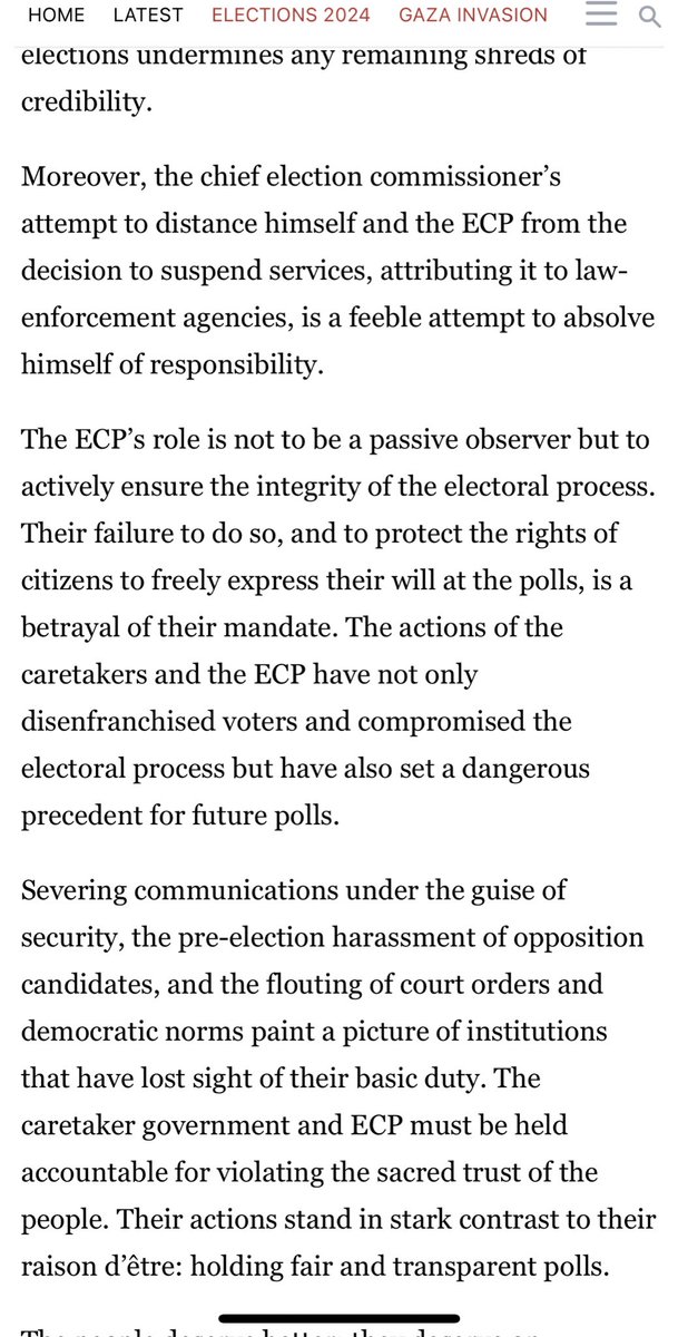 Scathing op-ed from Dawn on the Election commission of Pakistan “The caretaker government and ECP must be held accountable for violating the sacred trust of the people. Their actions stand in stark contrast to their raison d’être: holding fair and transparent polls”