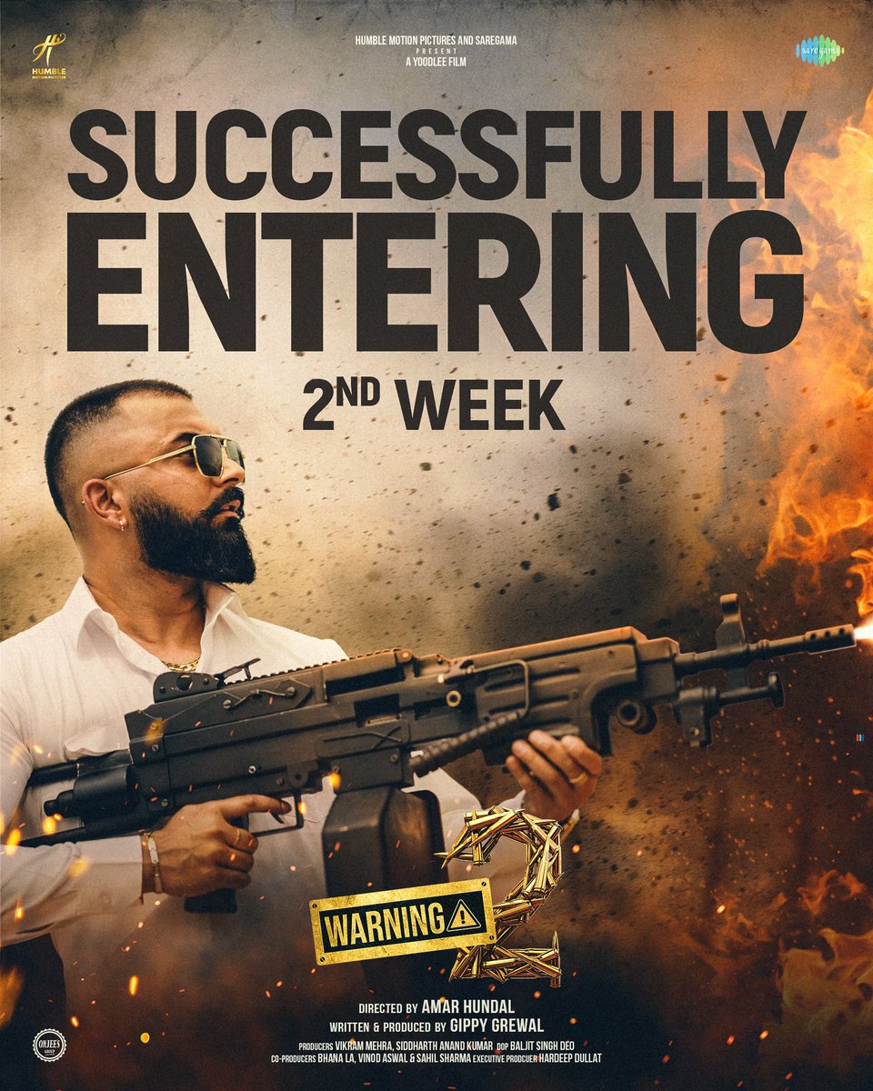 #Warning2 Successfully Entering 2nd week 🔥 Go Watch & Book Your Tickets Now 💣 @GippyGrewal @jasminbhasin @Princekanwalji1 #Amarhundal @RahulDevRising #dheerajkkumar @raghveerboli @humblemotionpic @Warning_humble @saregamaglobal @YoodleeFilms @Iammunishsahni @OmjeeGroup