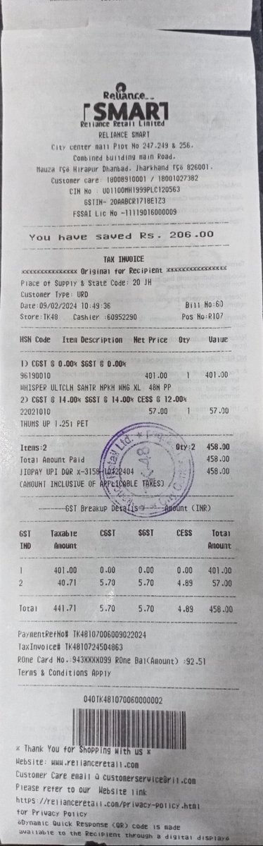 pasarisk's tweet photo. @RILretail

Kindly note that I was overcharged by Rs. 101.00 on item with HSN 96190010

Kindly refer to my invoice no. TK48107006009022024 Dt. 09/02/2024.

I was charged Rs. 401.00, while the display offer was Rs. 300.00 indicating validity from 02/02/2024 to 24/02/2024. https://t.co/RcSgGSr7YR