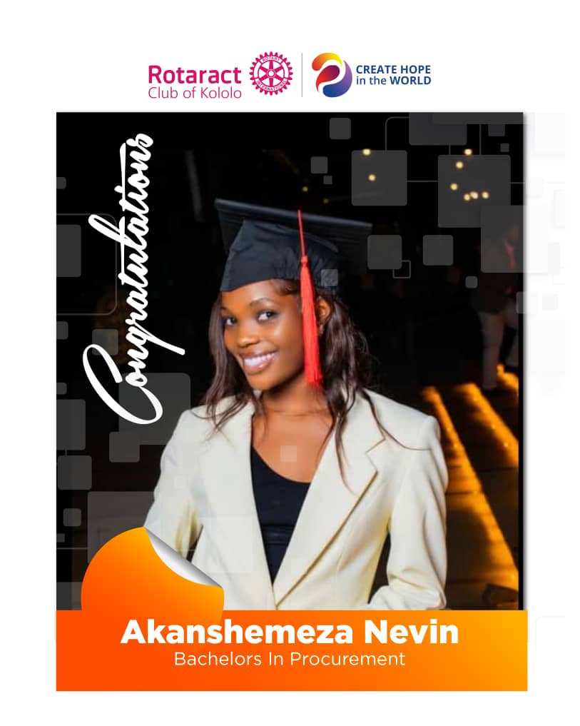 🎓 Congratulations, Nevin Akanshemeza, As the Rotaract Club of Kololo, we're incredibly proud of your success and the bright future ahead of you. May this milestone mark the beginning of even greater accomplishments. Wishing you all the best in your future endeavors!