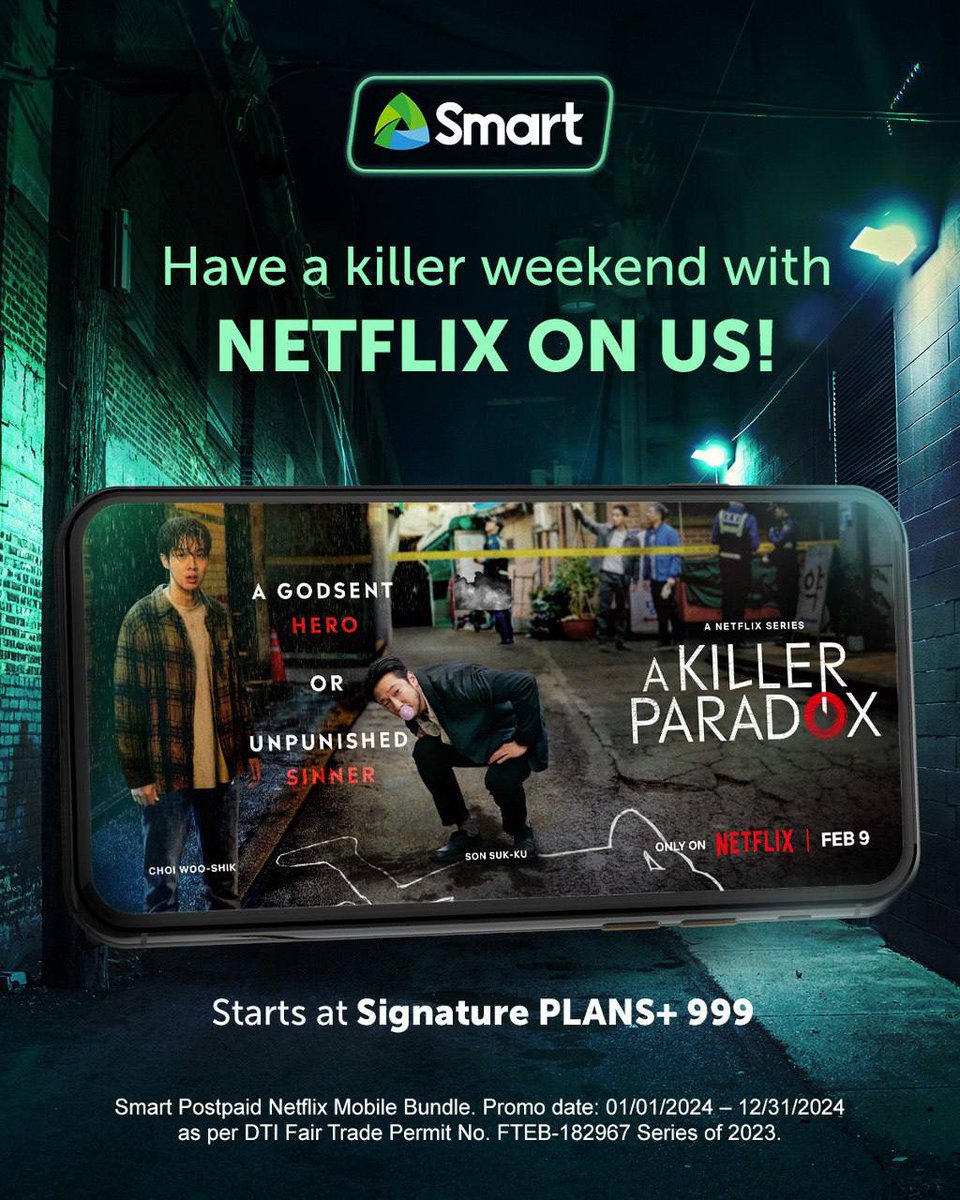 LiveSmart's tweet photo. Feel the thrill of the chase this long weekend with new shows on Netflix.
Catch them now because with Signature Plans+, you have Netflix Mobile on us!
#SmartNetflix 💚 https://t.co/eH5pWIgE7P