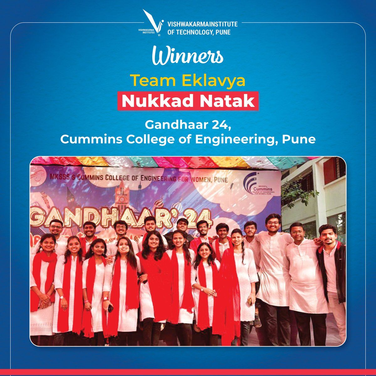 Congratulations to Team Eklavya, winners of the Nukkad Natak event at Gandhaar 24, Cummins College of Engineering, Pune!
#congratulations #winners #natak #engineeringinstitute #engineeringcollege #engineeringcollege #vitstudents #vitpune