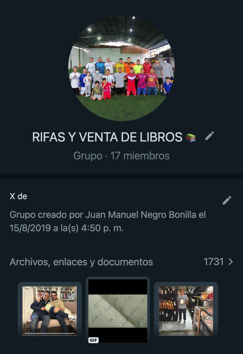 PachoEscobar's tweet photo. Estoy en un grupo de 17 sobrevivientes del barrio. Todos compraron Relato de un Milagro. Faltan Héctor y Camilo por pagar🤣. Omar y Gustavo lo leerán entre aceites, filtros, pastillas, exhostos, baterías y llantas. Qué bonito es saberse querido. Amo el nuevo nombre del grupo 🤣🤣 https://t.co/QuaFuo7pHE
