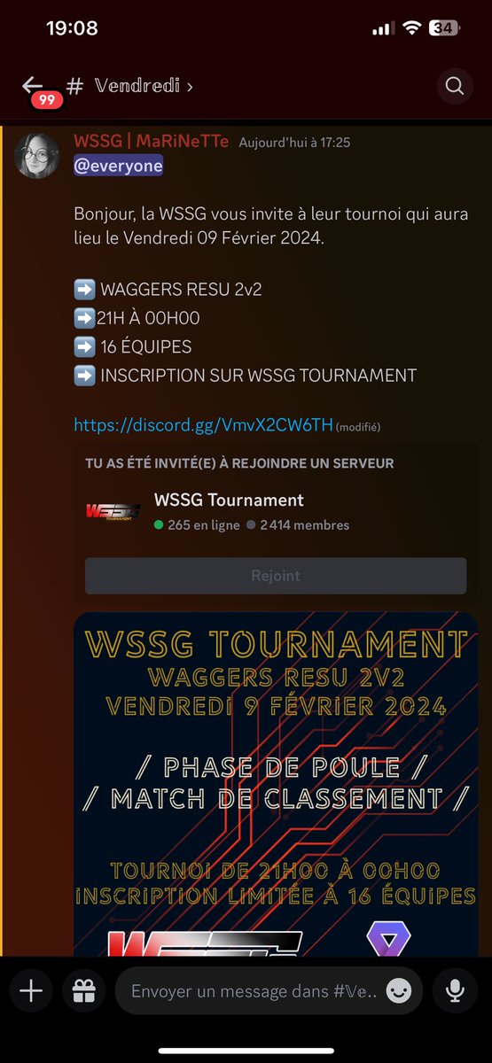 WSSG158697's tweet image. Nous sommes bien vendredi ? Et on fait quoi vendredi ? C’est rendez-vous chez la WSSG pour le tournoi en wagger. 

N’hésite plus ! Viens défier les autres équipes 🔥 

16 équipes MAX 🏆 
discord.gg/RVxDtq8H

#wssg #tournoi #wagger #2vs2 #fortune #amateur #Resurgence #vendredi