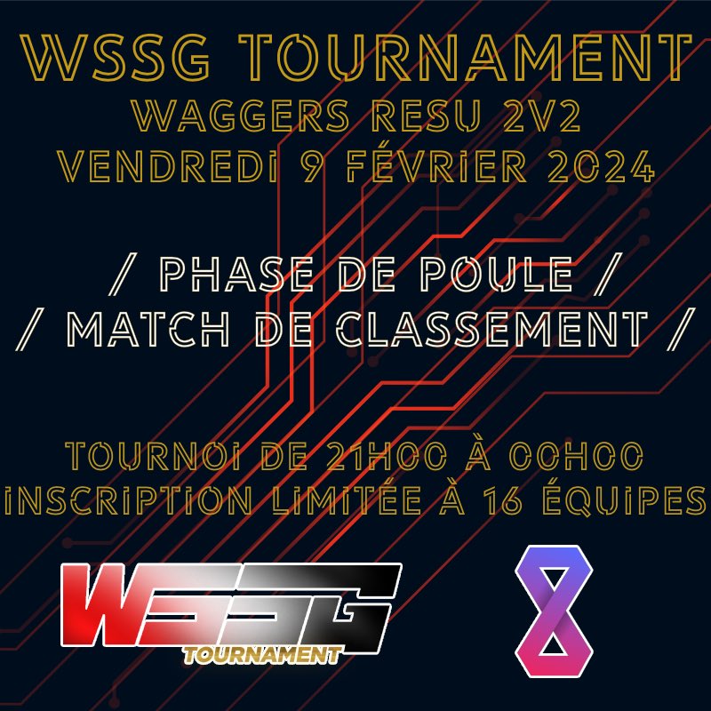 WSSG158697's tweet image. Nous sommes bien vendredi ? Et on fait quoi vendredi ? C’est rendez-vous chez la WSSG pour le tournoi en wagger. 

N’hésite plus ! Viens défier les autres équipes 🔥 

16 équipes MAX 🏆 
discord.gg/RVxDtq8H

#wssg #tournoi #wagger #2vs2 #fortune #amateur #Resurgence #vendredi
