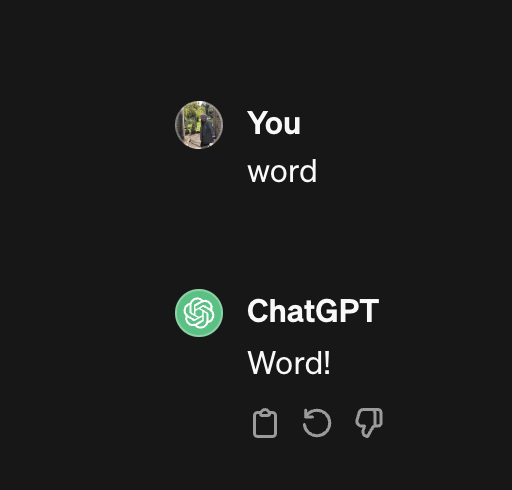 this is how I  expect you to respond when I  text you "word"