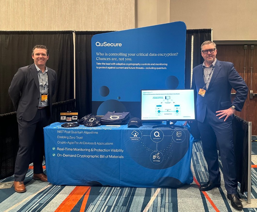 QuSecure's tweet photo. It was a great day at Mainline Elevate 2024 with the team, Stuart Oliver and JJ Cooney. Mainline Information Systems CEO Jeff Jeff Dobbelaere, and COO Perry Carfagna mentioned the importance of Post Quantum Cryptography during the keynote. https://t.co/6QrxoMhsMF