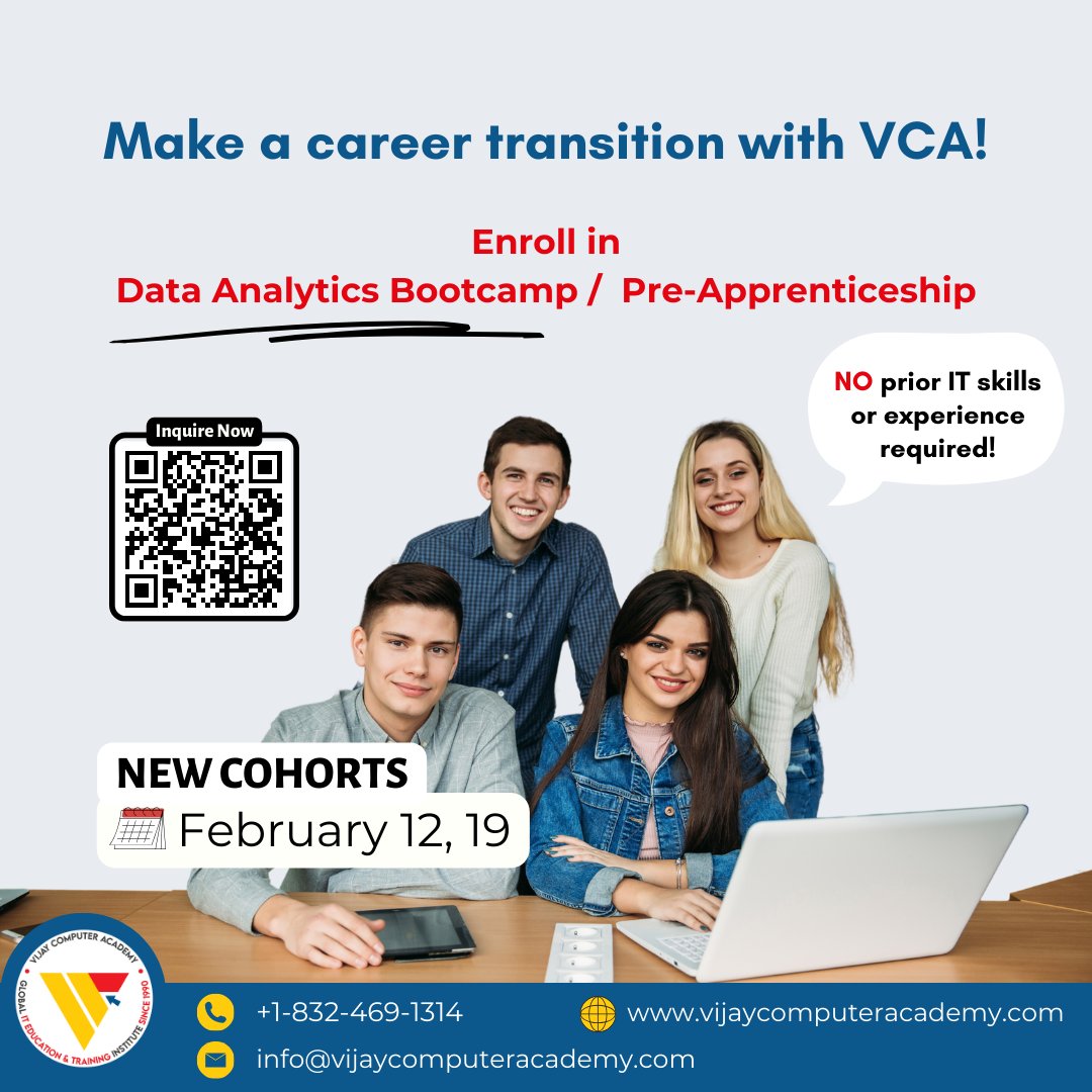 🌐 Unleash your potential with IT skills! In 2024, data analytics skills are the catalysts for career transformation. vijaycomputeracademy.com/inquiry-page/ #apprenticeshipusa #itskills #dataanalytics #workforce #scholarship #techjobs #techcareers #itjobs #techcareers #cybersecurity