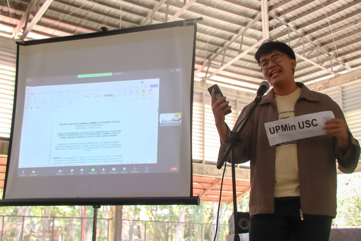 tinigngplaridel's tweet photo. @upmin_usc The motion is approved. On the table is a resolution demanding the Marcos Jr. administration to support the ICC’s investigation of Duterte’s crimes authored by @UPMin_USC, @upmincsmsc_, @UPMinCHSSSC, and @UPMin_SOMSC.

Follow @himati for updates: https://t.co/YwLmHo2BXE

#GASC56 https://t.co/sWfC8XPZKW
