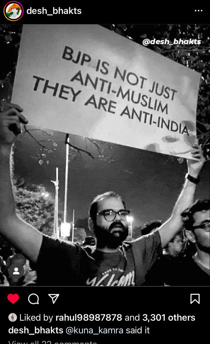 GuptaPragnya's tweet photo. Bollywood must take a leaf of courage and patriotism from this MAN, this HERO, @kunalkamra88 
Take a bow Kunal, was anyways a fan but now a diehard fan of your guts and gumption. 
Salute for shouting out this - 
#BJPisAntiIndia https://t.co/Hez1a04FIv