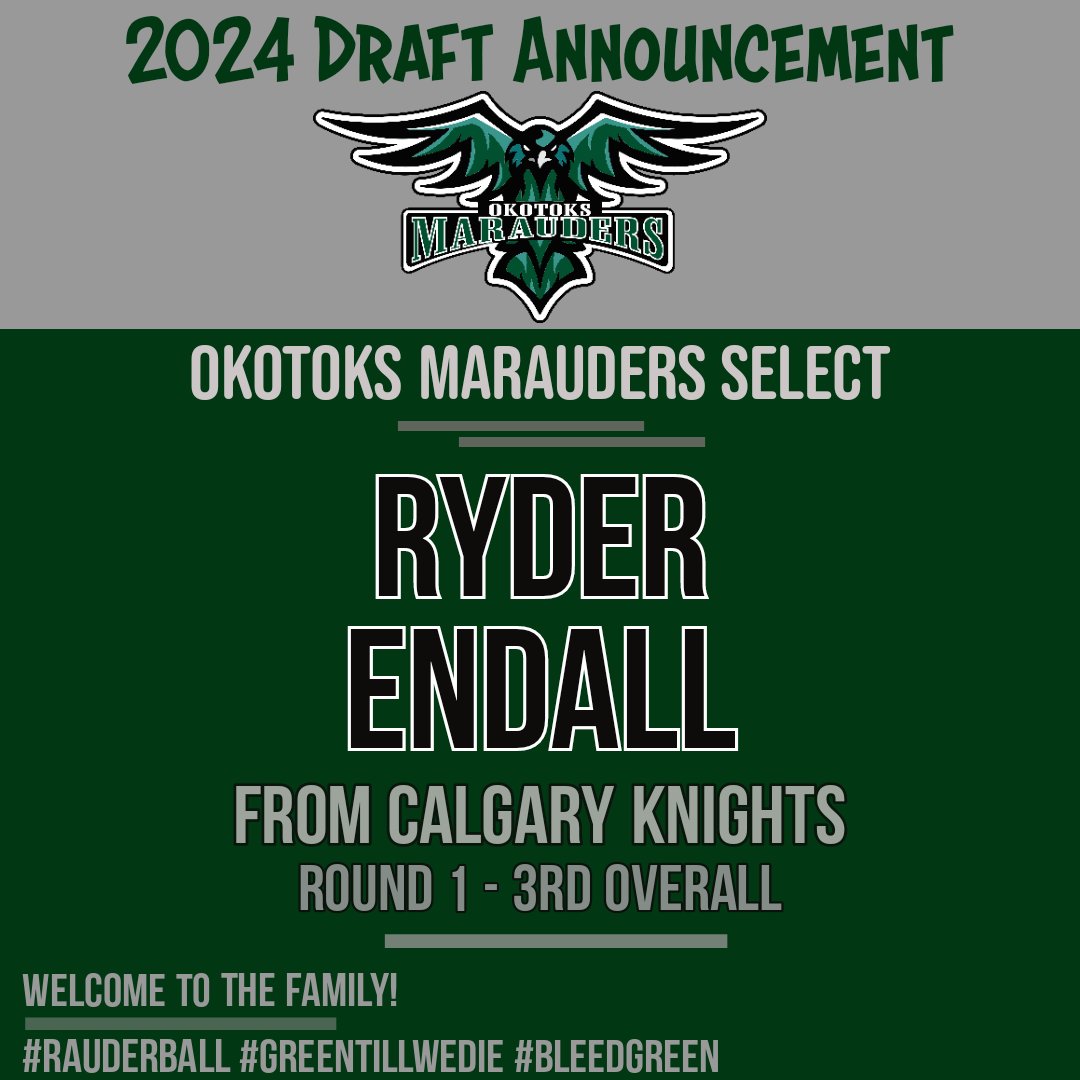 Marauders 1st pick is Ryder Endall of the Calgary Knights! Welcome Ryder! #RauderBall #GreenTillWeDie