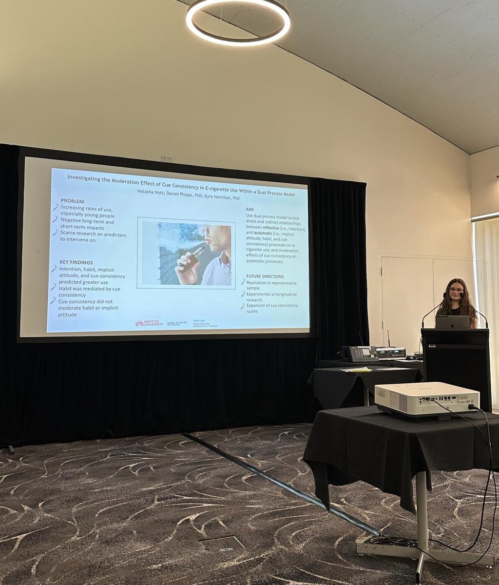 A courageous and excellent rapid communication on cue consistency for e-cigarette use 🚬 by HaPI Lab member @NatashajNott, who presented at her first conference today! @ASBHM1 #ASBHM2024 Great work! 👏🏼