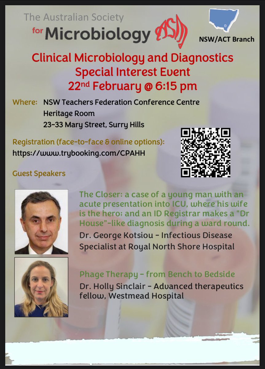 Clinical Micro and Diagnostics SIG Event – 22nd Feb. Registration details in flyer! 🚨 Looking for a sponsor to cater this and future events 🚨 For more info 👉🏽 asm-nswact.org.au/clinical-micro…