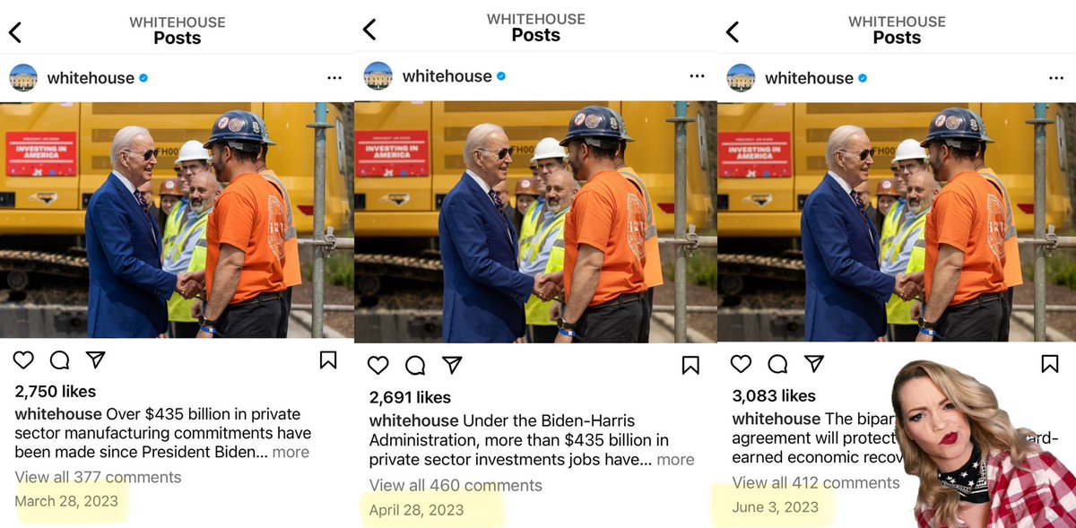 iheartmindy's tweet photo. What in the absolute fake presidency is going on here? 🧐

A thread:

I noticed on the White House's Instagram that they were reusing old photos of Biden, because it was green in every picture when it should be winter in DC.

So I scrolled through their entire Instagram and found that they had been recycling old photos of Biden as if they were new the entire time.

Then I noticed his face doesn't even match his own face in a lot of these pics. Sure the guy had more plastic surgery than Joan Rivers (God rest her soul) but why would his face change back and forth so shockingly from one day to the next? If they're using doubles...don't Americans have a right to know why?

Also, why on earth would he have sunglasses on inside of a building as he's supposedly signing something? 

And if Biden is too "feeble minded" to be held accountable for committing the same crime they just tried to nail Trump with... then what the hell is he doing in a position of power anyway? 

This dusty old corpse could have died in obscurity as just another run of the mill corrupt politician...but they are making this creepy kid sniffer fall on this destructive, anti-American radical globalist sword and it shows. No wonder no other Dem is even vying for his position, no one wants to go down in history for what he's about to.

And why are they still hiding him from the public? Biden just came to Las Vegas to "campaign" and absolutely nobody was allowed to see him minus a few couple dozen pre-selected, pre-screened people. They wouldn't even say where he'd be...Trump was just here and anyone that waited in line could have seen him at his publicly announced-in-advance rally. 

Biden also had 5 doctors with him according to my local sources here, and they covered up the security cameras at Caesar's so no one could see what they were doing with him. Is he that sick and weak he needs 5 doctors to tend to him? What are they giving him?

That's on top of him recently: 

• Not being able to remember when he was VP.

• Not being able remember neither when nor how his son died.

• The fact he can't walk up or down a flight of stairs.

• The fact he doesn't make sense most of the time he talks...even with a freaking teleprompter.

• That he never answers real questions from the public or press.

• That he has shamelessly and I mean SHAMELESSLY sold America out for foreign interest at every possible turn.

• That he's refusing to secure the border and fighting the States in every way about it...while simultaneously financially incentivizing people to jump the border on the tax payer's dime.

• That no one was allowed anywhere near his inauguration for the "most popular president of all time" and they had no problem using razor wire to keep people away then.

• His botched Afghanistan pull out that cost lives and handed billions over to Islamic terrorists should have been an impeachable offense as "commander in chief" and yet no action was ever taken against anybody.

• This illegitimate regime has been persecuting patriots, pro-lifers, and election protesters into the ground...but can't seem to find the pipe bomber or stop any of these previously known to authorities mass shooters.

• The White House account has been posting not stop "pro-Bidenomics" BS like the economy is doing great...but they never EVER post any kind of proof that the numbers they're quoting are correct, because they're not...they're literally just lying and running with it. 

• They called us "conspiracy theorists" for pointing out they were using a fake Oval Office set...only to admit they actually were a few months later when the press leaked the pictures.

...but yet this delirious, feeble crypt keeper looking SOB has allowed access to our nuclear codes?🧐 

Is anybody going to stop this crazy train?