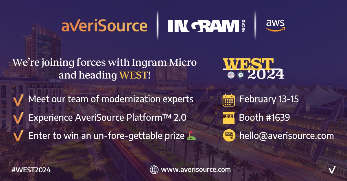 🛬 Just a few days until the AveriSource team is wheels down in gorgeous San Diego for <a href="/AFCEA/">AFCEA International</a> #WEST2024!

🤝 David Gutzman, <a href="/EdAirey/">Ed Airey</a>, <a href="/EmmettHynous/">Emmett Hynous</a>, and Stephen Hodges will be on the expo floor with our friends at <a href="/IngramMicroUSA/">Ingram Micro USA</a> and <a href="/awscloud/">Amazon Web Services</a>.

🏌️‍♀️ Swing by booth #1639 to chat