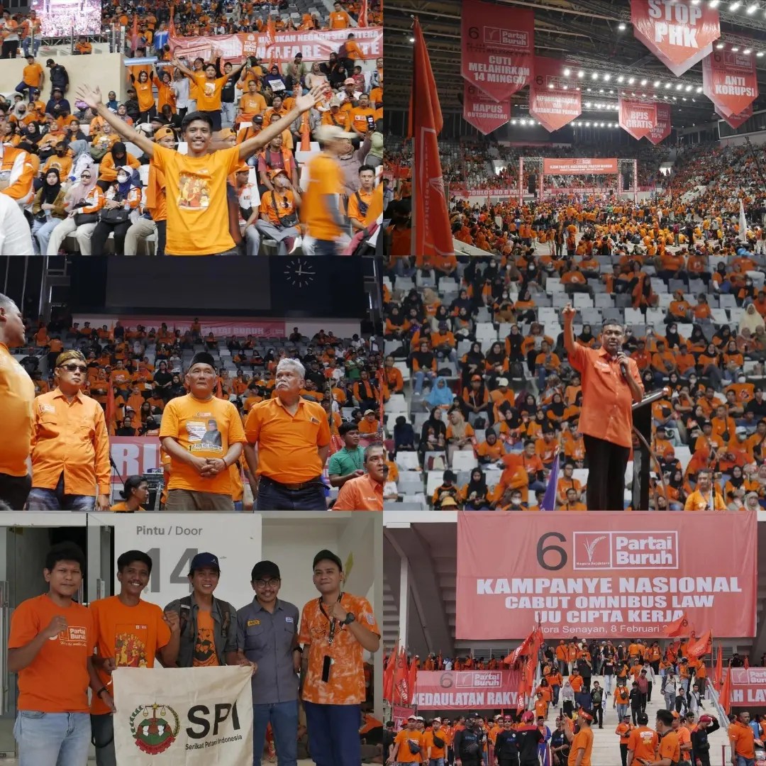 hspetani's tweet photo. Kampanye Nasional Partai Buruh di Istora Senayan kemarin (8/2/2024). Saya belum bisa berhadir langsung ke sana, masih turun Dapil menjelang hari H.

Selangkah lagi, menuju kemenangan kelas pekerja Indonesia! ✊🌾 https://t.co/b6o3iHzUnc